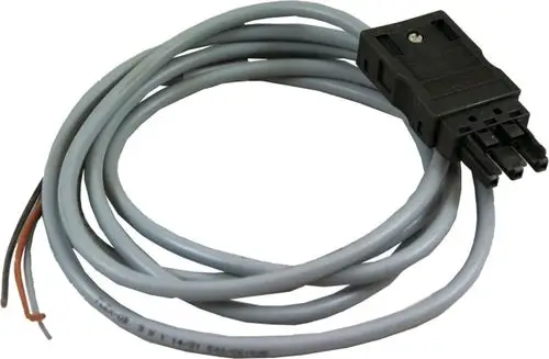 Graues Kabel mit Stecker und zwei freiliegenden Drähten, geeignet für Zündungsanwendungen, hergestellt von Wolf.